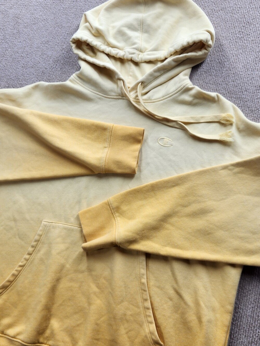 Champion Women's L Yellow Ombre Fleece Pullover Hoodie Drawstring Logo Pockets